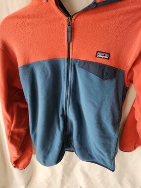 Patagonia Two-Tone Fleece Jacket - Coral Orange & Teal Size Xl Kids
